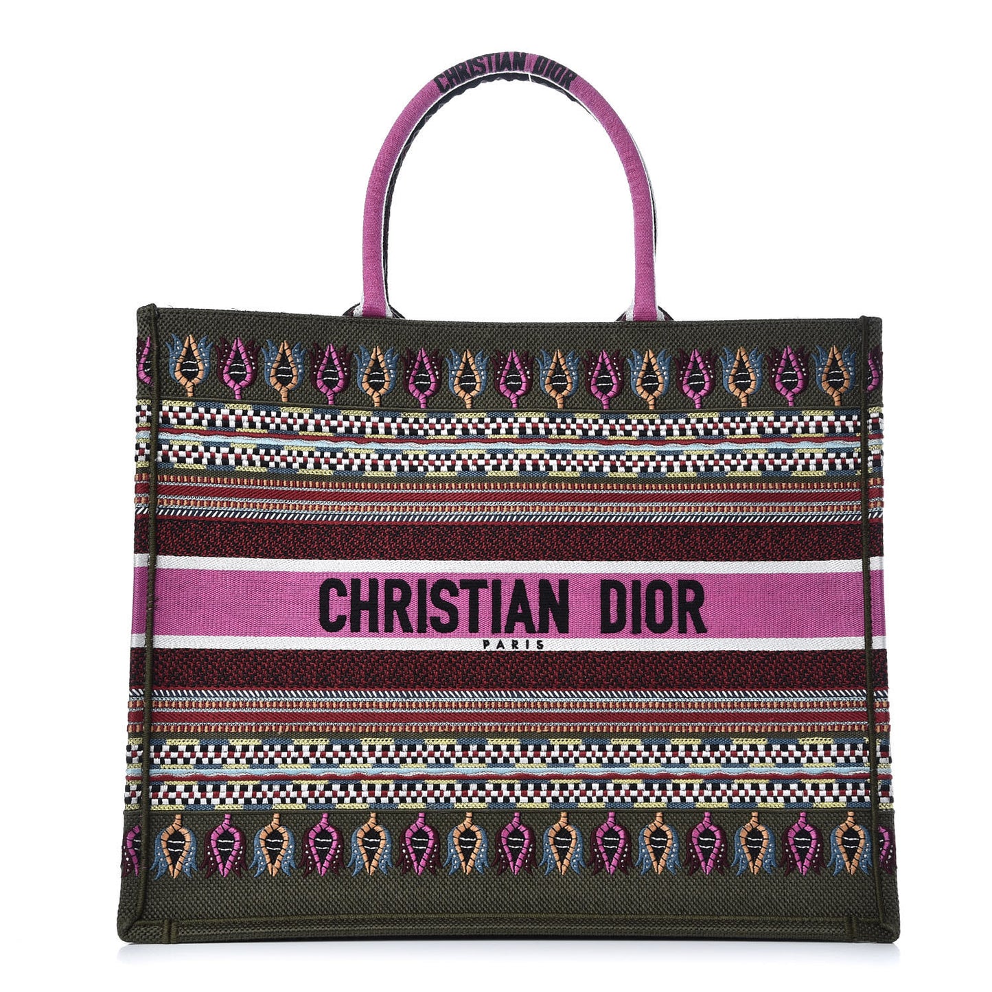 Canvas Embroidered Book Tote Olive Multicolor