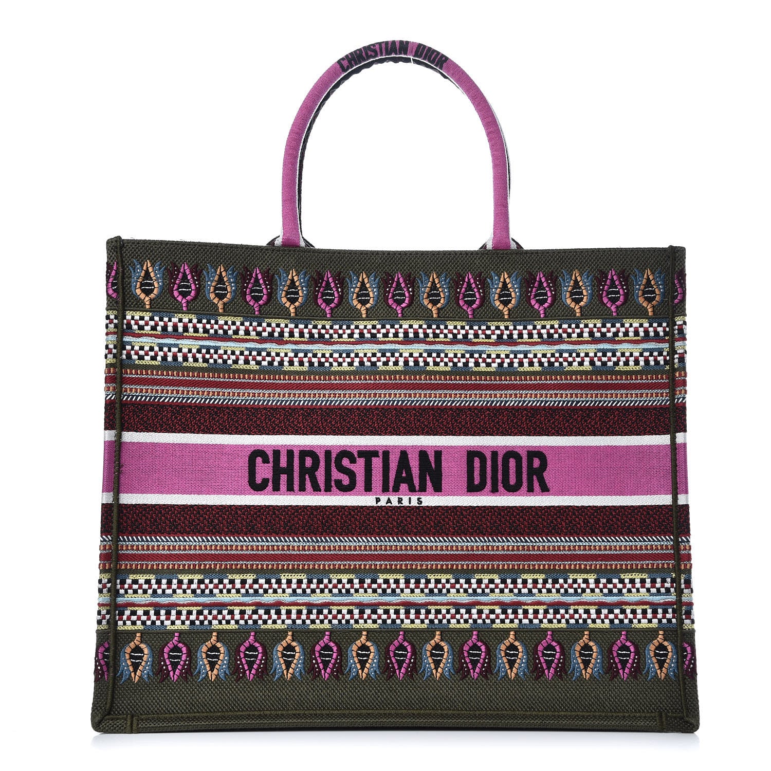 Christian Dior Canvas Embroidered Book Tote Olive Multicolor 1 of 12