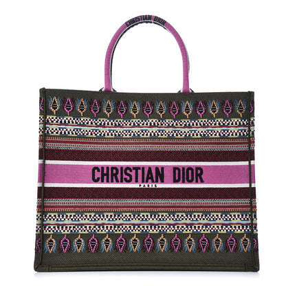 Christian Dior Canvas Embroidered Book Tote Olive Multicolor 1 of 12