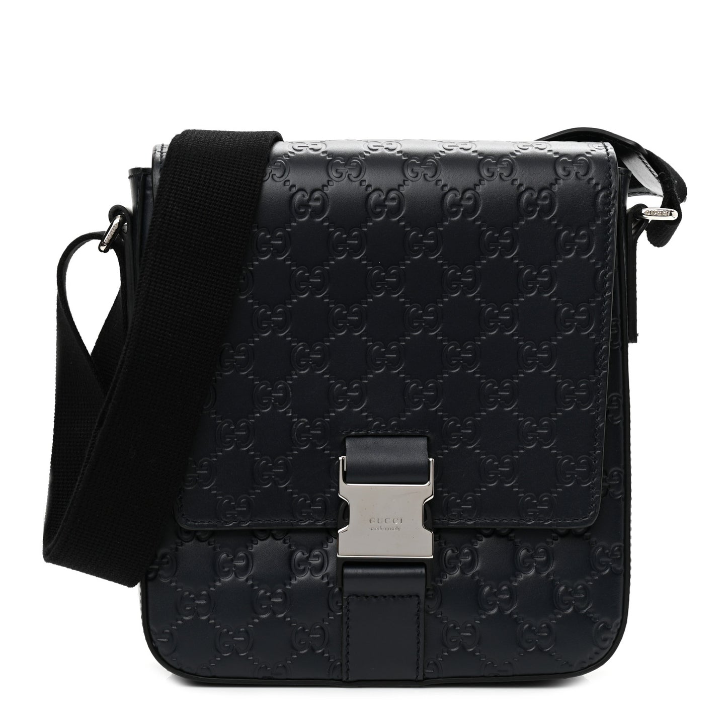 Guccissima Signature Single Buckle Flap Messenger Bag Navy