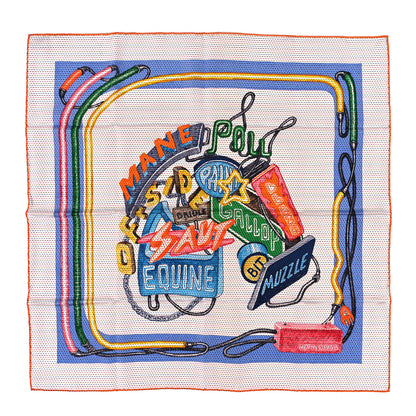 Hermes Silk Pointille Chevaloscope Neon Scarf 70 White Bleu Vert 1 of 3
