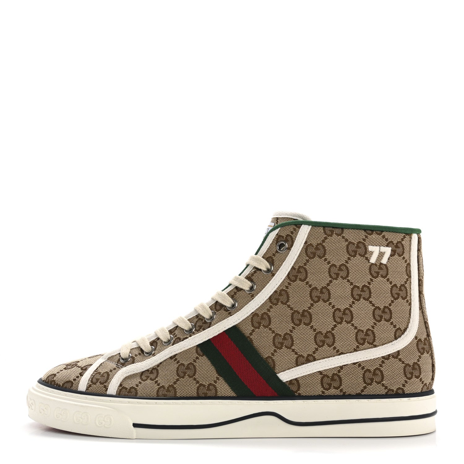 Gucci GG Monogram Web Mens 1977 Tennis High Top Sneakers 11 Beige Ebony Mystic White 1 of 9