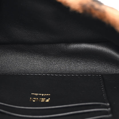 Fendi Shearling Vitello Dolce Macro FF 1974 Mini Baguette Tobacco Black 5 of 11