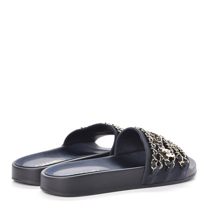 Chanel Canvas Chain Flat Sandals 38 Marine 4 of 11