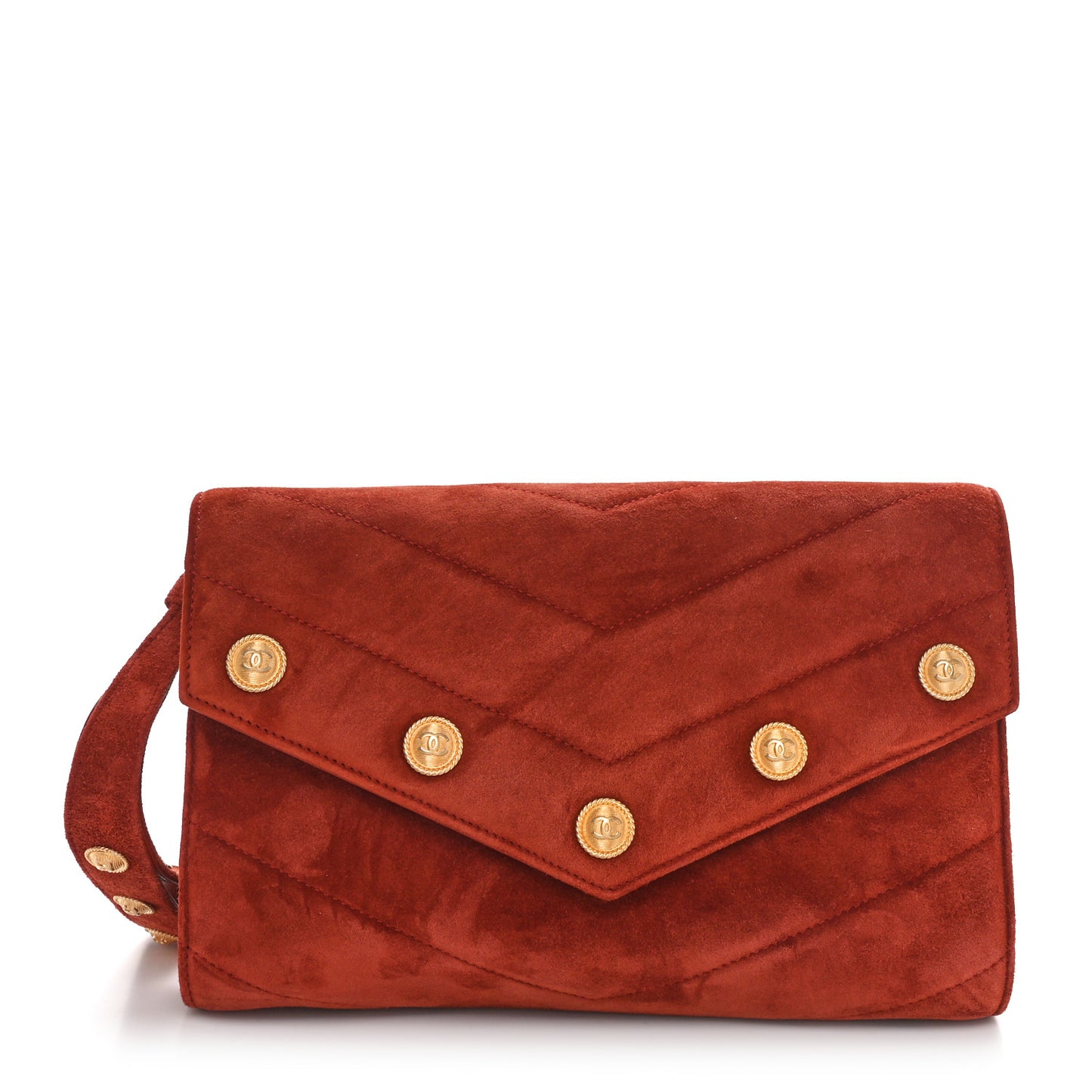 Suede Chevron Quilted Mini CC Button Clutch Red