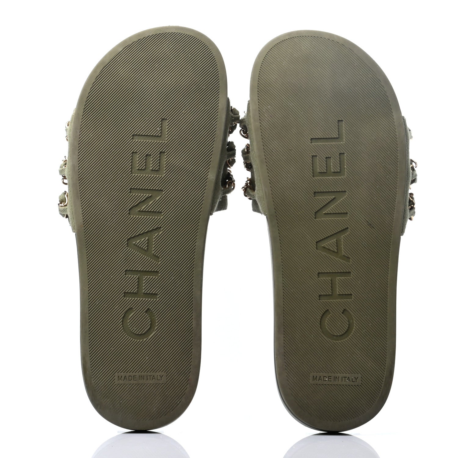 Chanel Canvas Chain Flat Sandals 37 Khaki 5 of 8