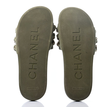 Chanel Canvas Chain Flat Sandals 37 Khaki 5 of 8