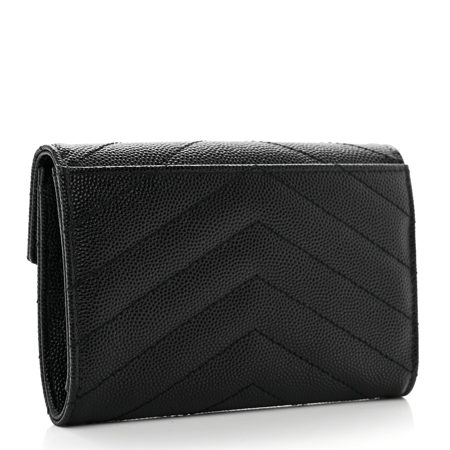Saint Laurent Grain De Poudre Matelasse Chevron Small Monogram Envelope Wallet Black 3 of 7