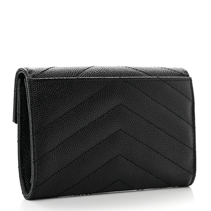 Saint Laurent Grain De Poudre Matelasse Chevron Small Monogram Envelope Wallet Black 3 of 7
