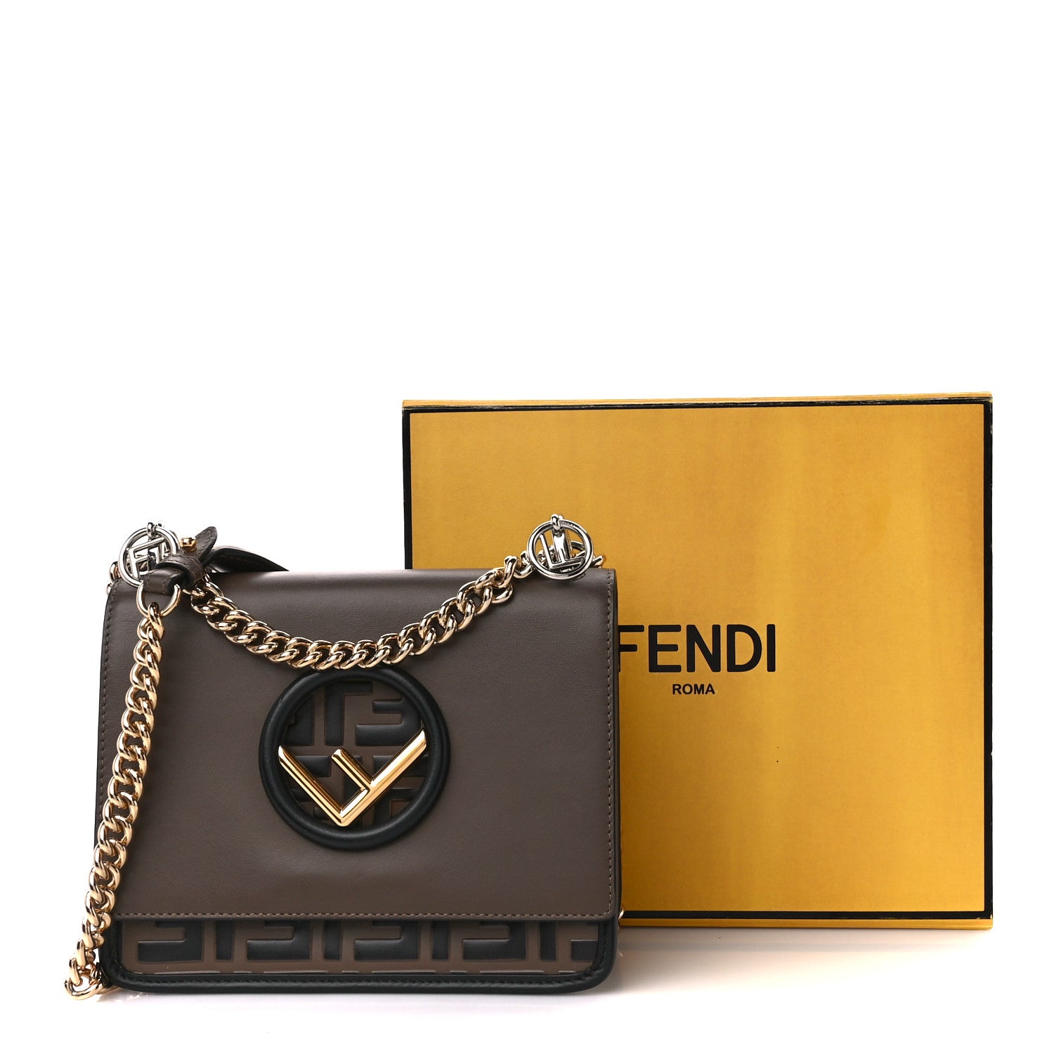 Fendi Vitello Century F is Fendi Bi-Color FF 1974 Embossed Small Kan I Shoulder Bag Maya Black 13 of 13