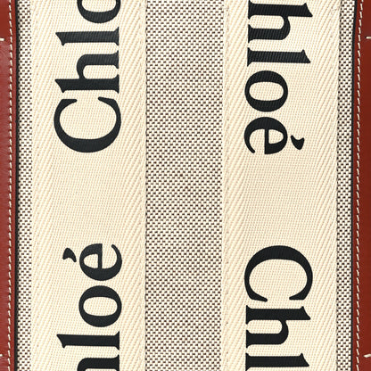 Chloe Cotton Calfskin Small Woody Ribbon Tote White Brown 8 of 10