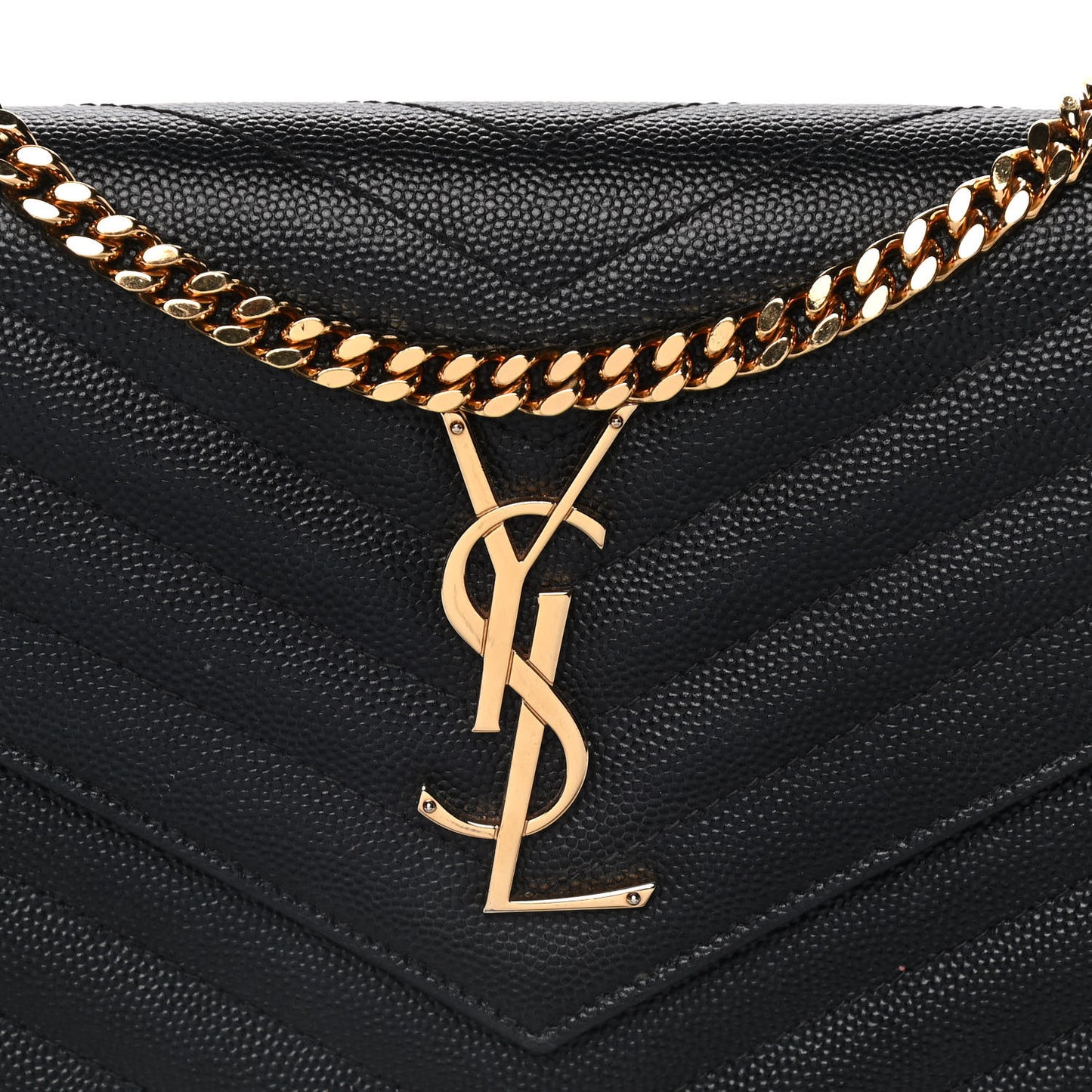 Grain De Poudre Matelasse Chevron Monogram Chain Wallet Black