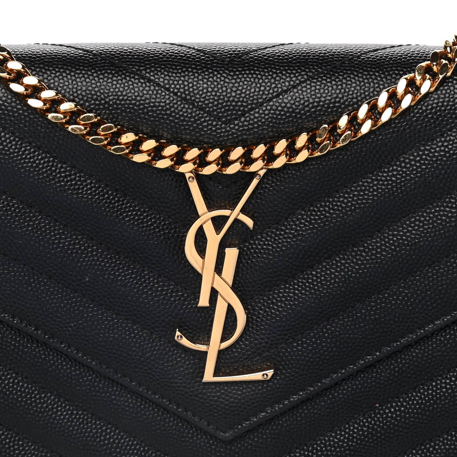 Saint Laurent Grain De Poudre Matelasse Chevron Monogram Chain Wallet Black 7 of 16