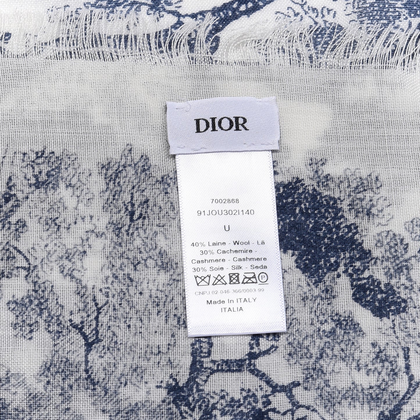 Wool Cashmere Silk Toile De Jouy Stole Blue