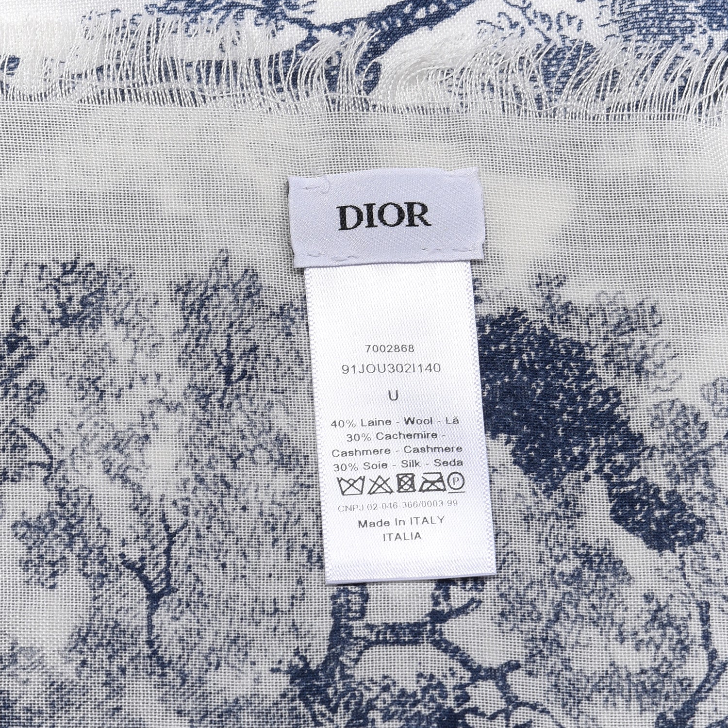Christian Dior Wool Cashmere Silk Toile De Jouy Stole Blue 3 of 3