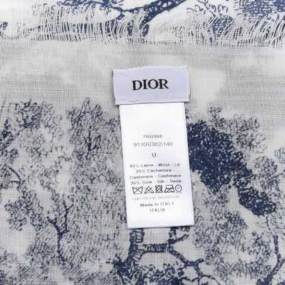 Christian Dior Wool Cashmere Silk Toile De Jouy Stole Blue 3 of 3