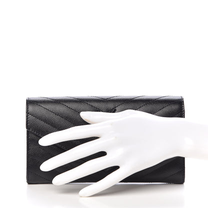Saint Laurent Grain De Poudre Matelasse Chevron Monogram Flap Wallet Black 2 of 8