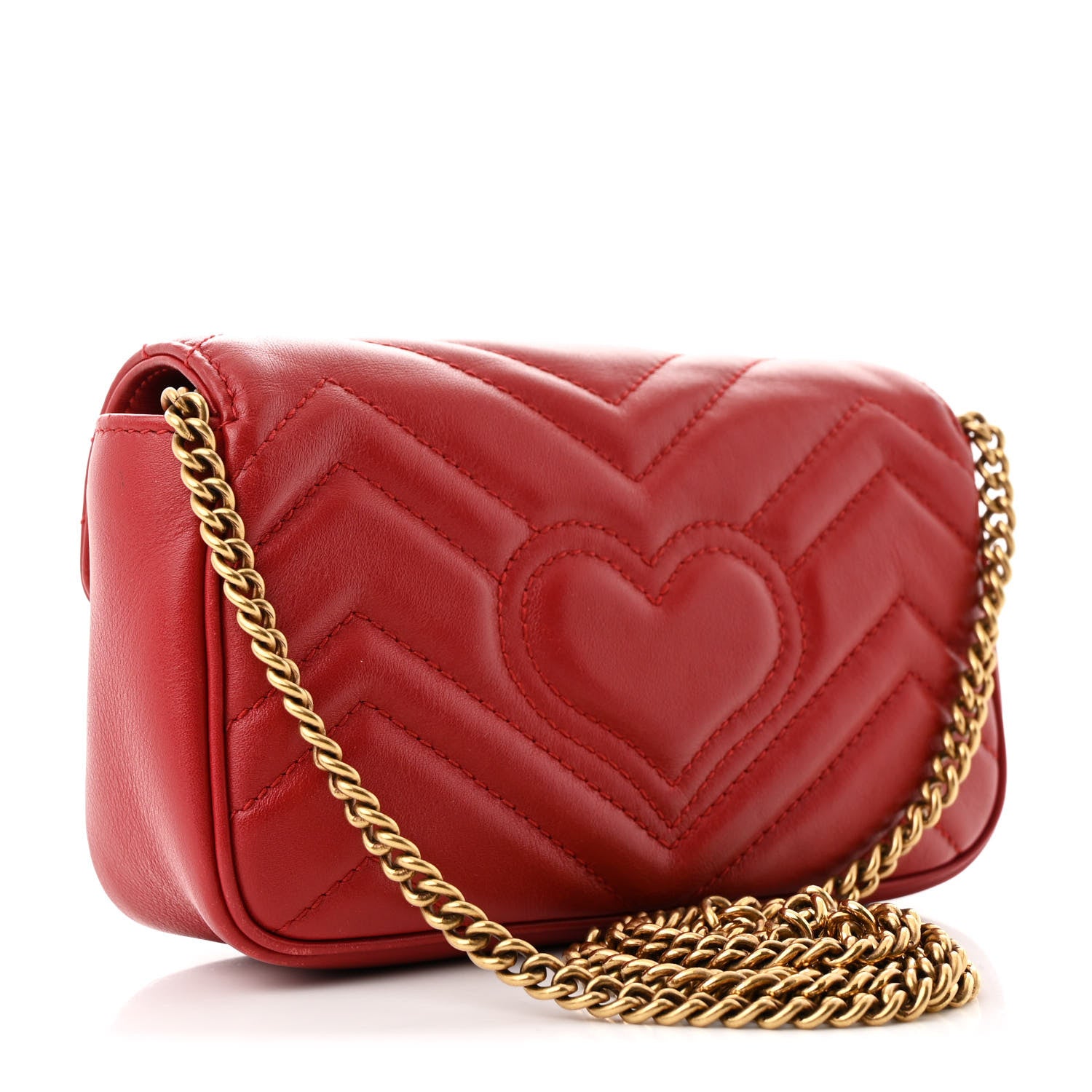 Gucci Calfskin Matelasse Super Mini GG Marmont Shoulder Bag Hibiscus Red 3 of 11