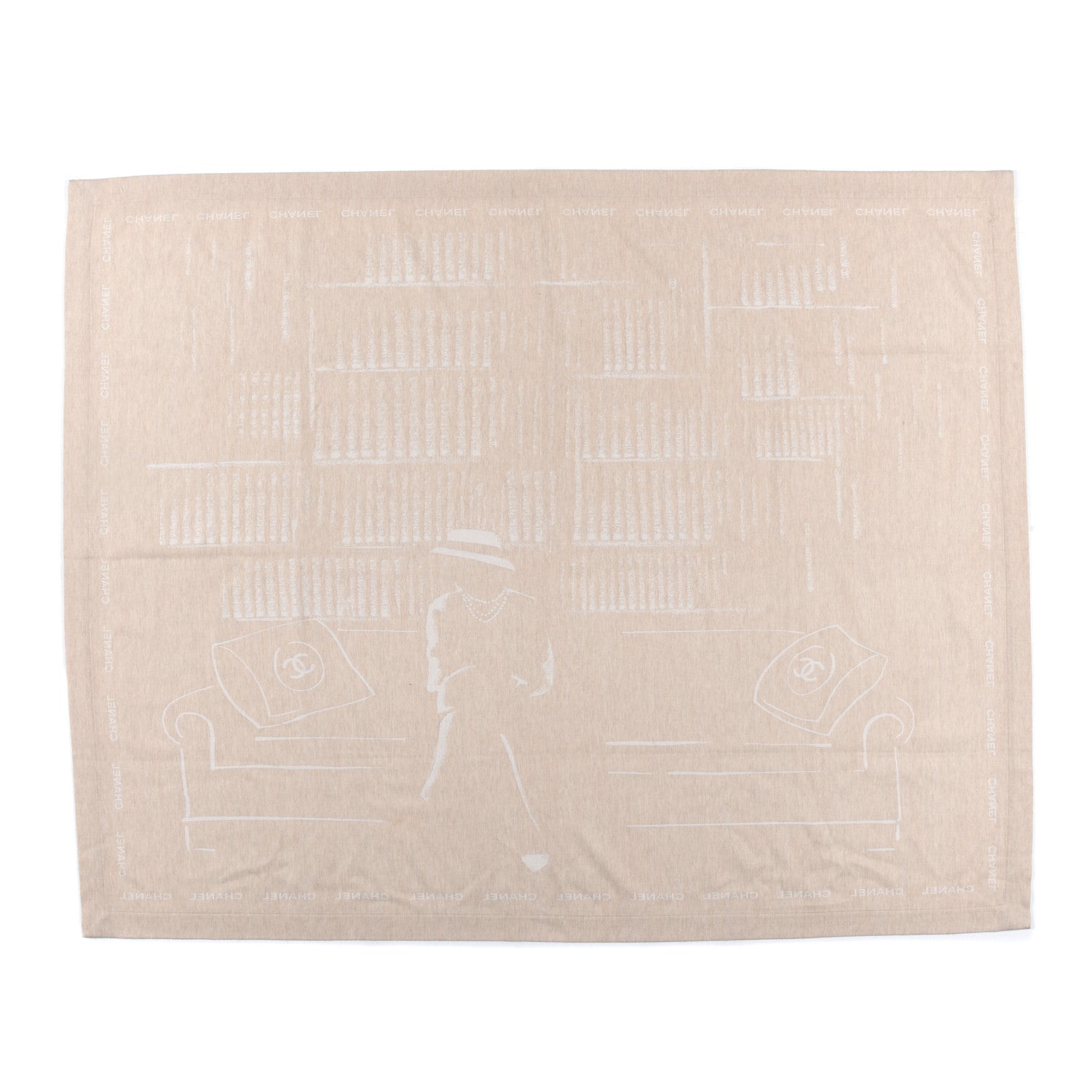 Chanel Wool Silk Lightweight Throw Blanket Beige 1 of 4