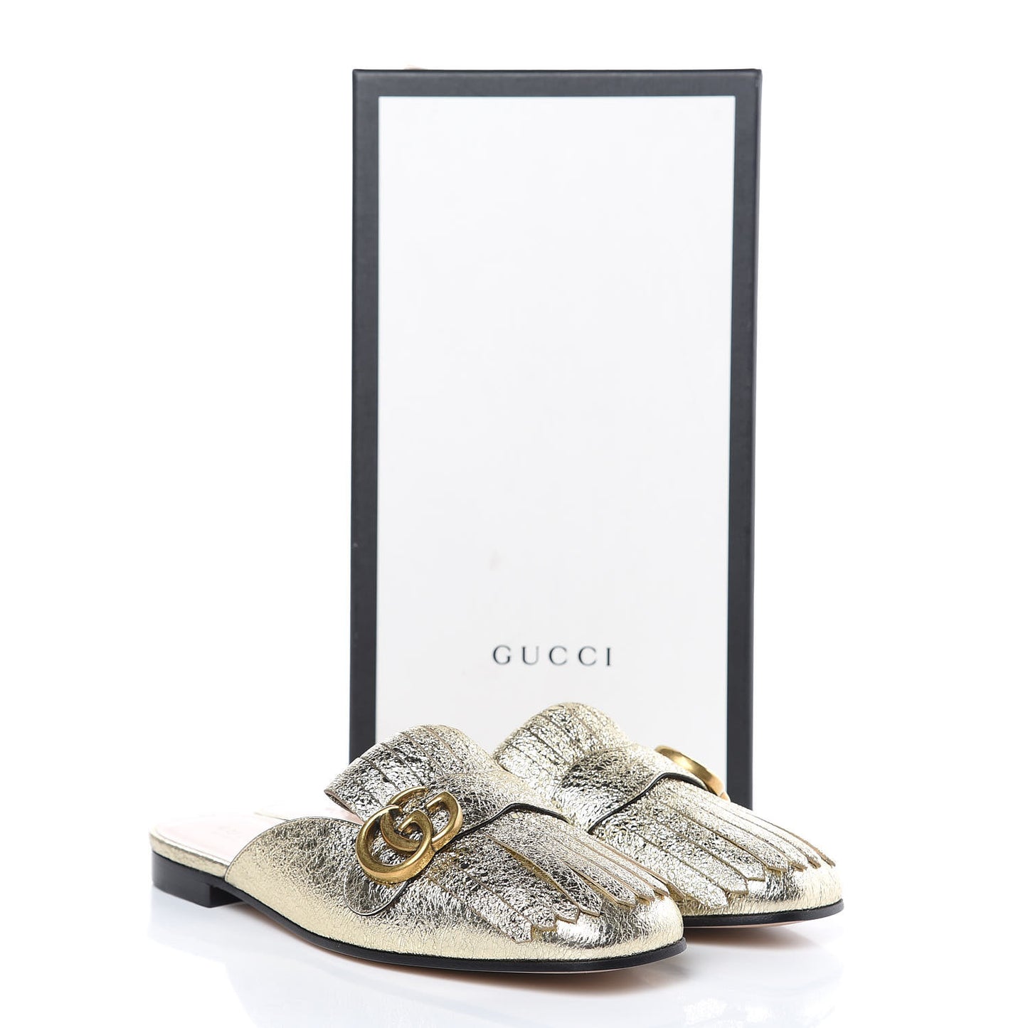 Galassia Womens GG Marmont Fringe Slippers 38.5 Platino