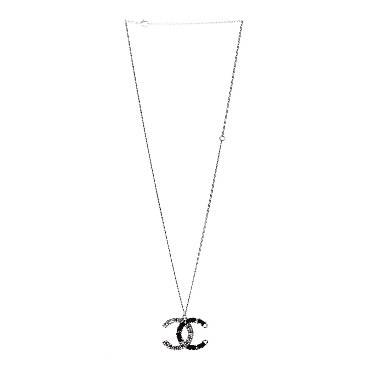 Lambskin Baguette Crystal CC Necklace Black Silver