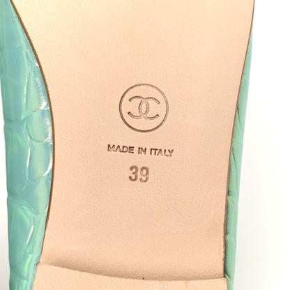Chanel Iridescent Calfskin Crocodile Embossed Ballerina Flats 39 Green 7 of 10
