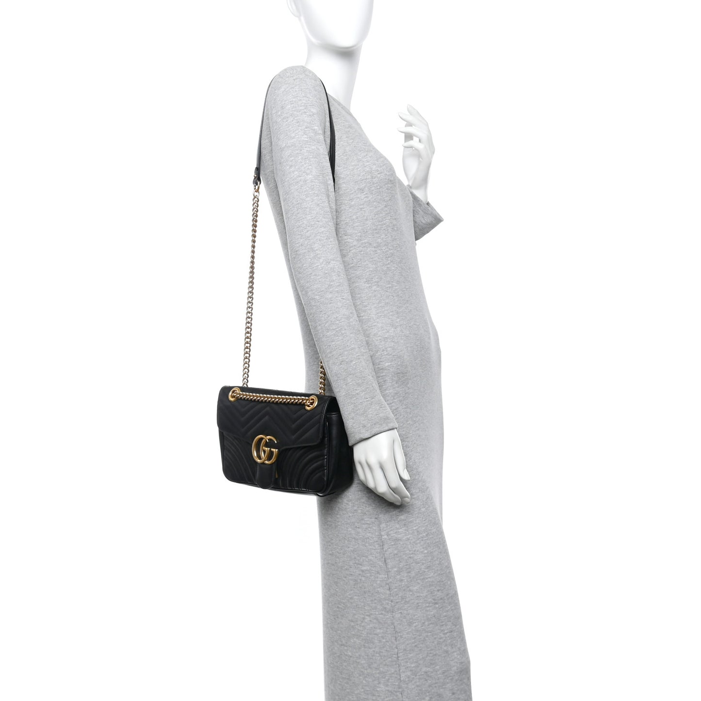 Calfskin Matelasse Small GG Marmont Shoulder Bag Black