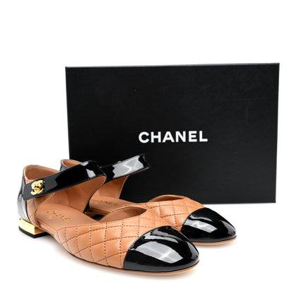 Chanel Patent Lambskin Quilted Cap Toe Ballerina Flats 40 Light Brown Black 9 of 9