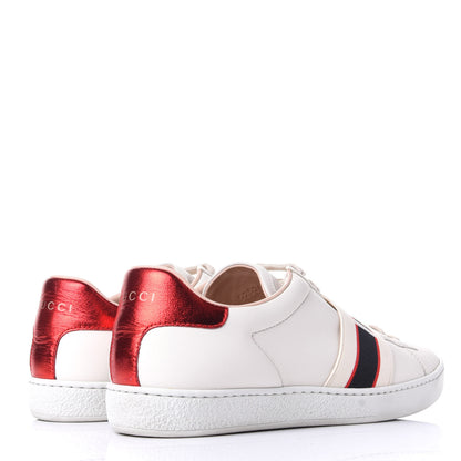 Gucci Calfskin Stripe Womens New Ace Sneakers 37.5 New Mystic White Ecru Red Flame 4 of 11