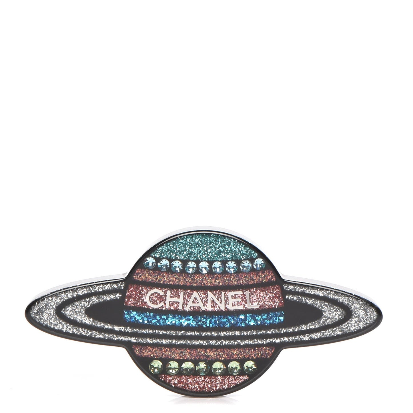 Glittered Resin Strass Planet Brooch Silver Blue Pink