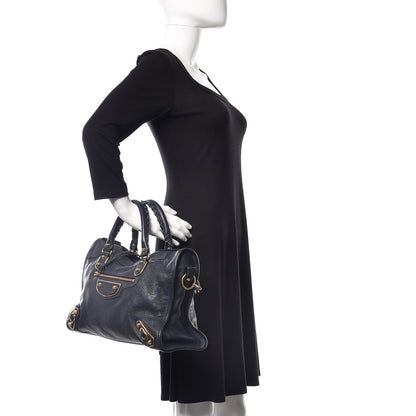Balenciaga Chevre Gold Metallic Edge Hardware City Bleu Nuit Dark Sea 2 of 10