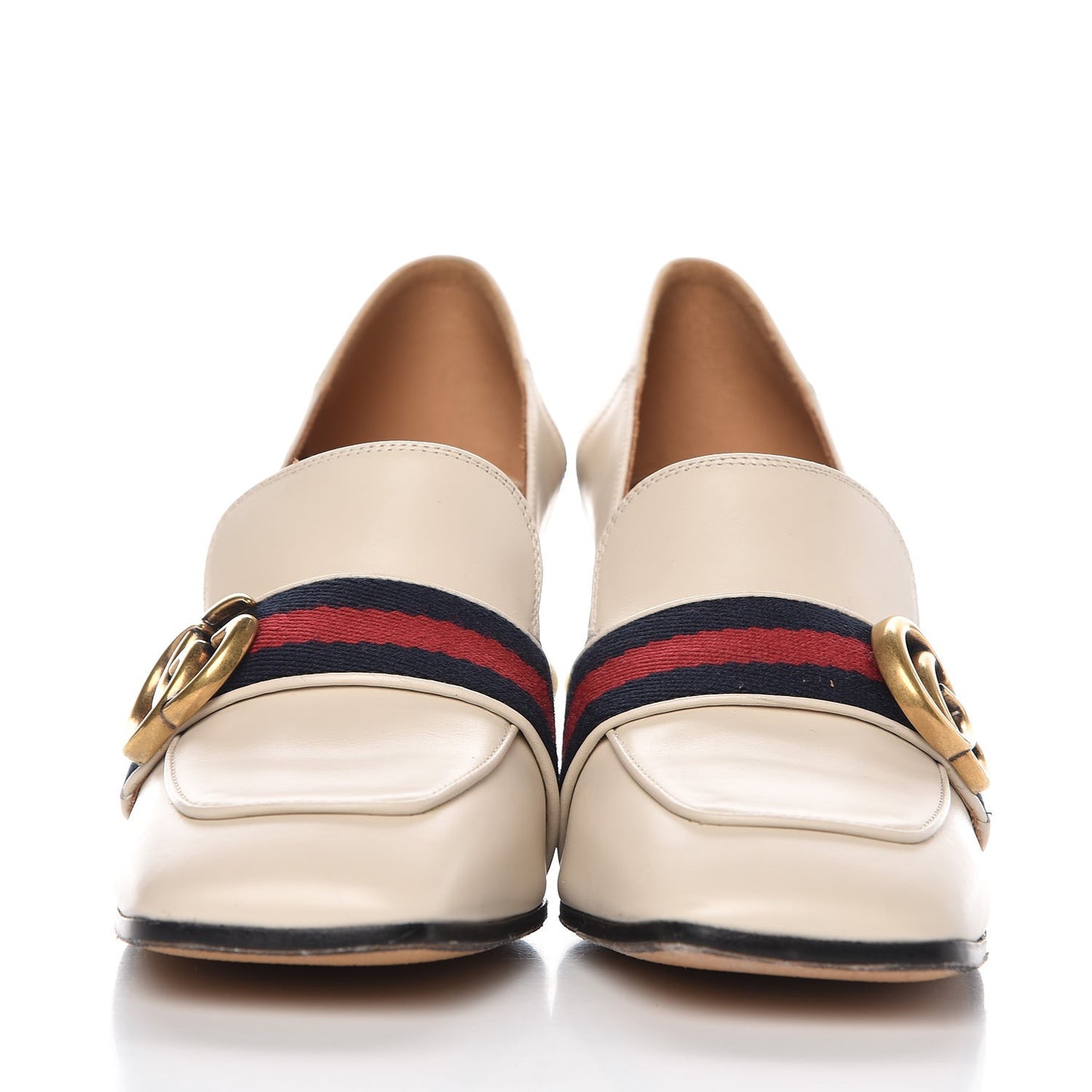 Betis Glamour Calfskin Web Pearl Embellished Peyton 75mm Loafer Pumps 36 Mystic White