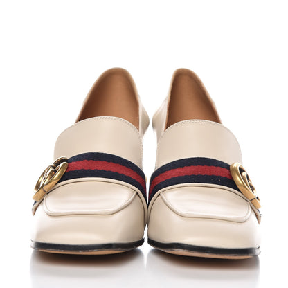 Gucci Betis Glamour Calfskin Web Pearl Embellished Peyton 75mm Loafer Pumps 36 Mystic White 2 of 11
