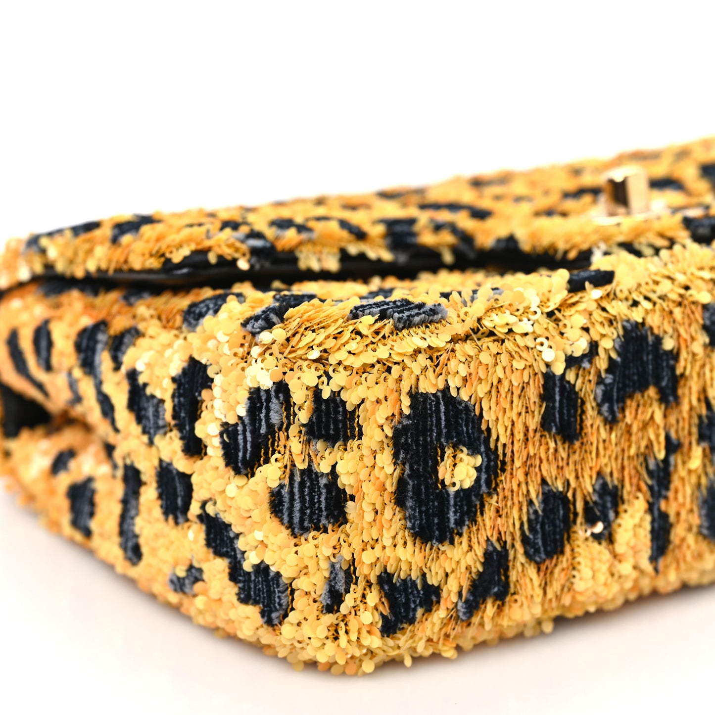 Sequin Mixed Fibers Leopard Print Mini Rectangular Flap Black Orange