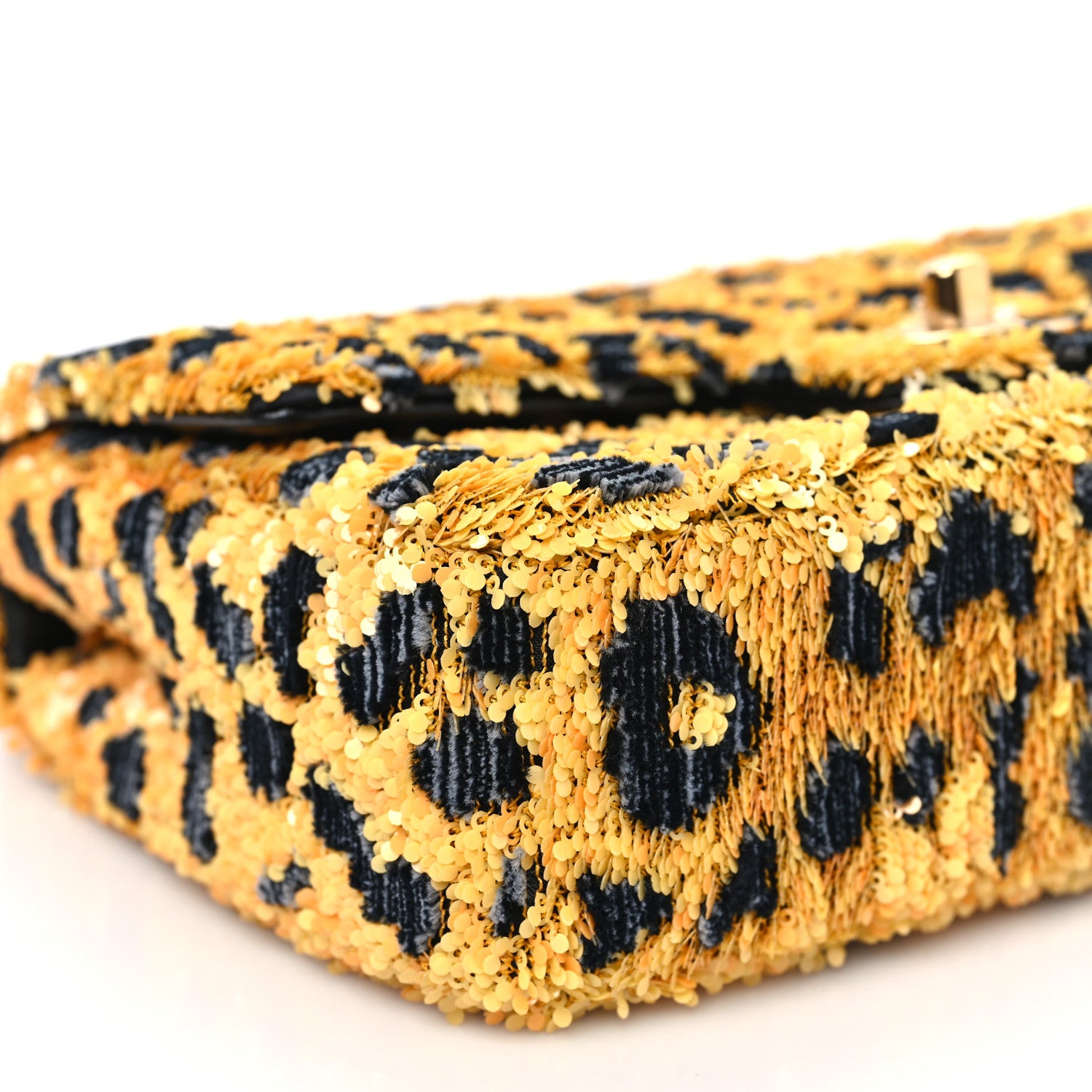 Chanel Sequin Mixed Fibers Leopard Print Mini Rectangular Flap Black Orange 9 of 11