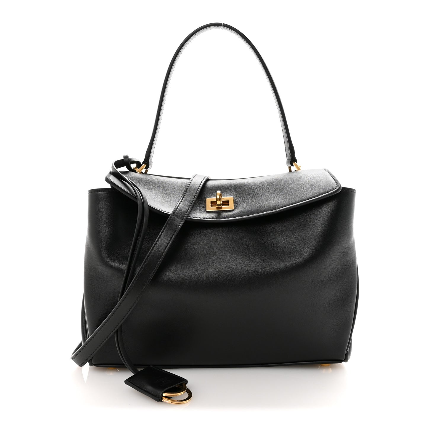 Natural Smooth Calfskin Small Rodeo Top Handle Handbag Black