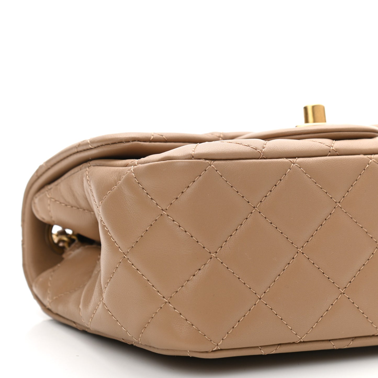 Lambskin Quilted Mini Pearl Crush Flap Beige