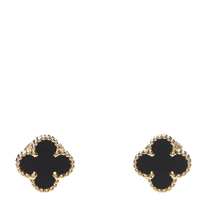 Van Cleef & Arpels 18K Yellow Gold Black Onyx Sweet Alhambra Earrings 1 of 6
