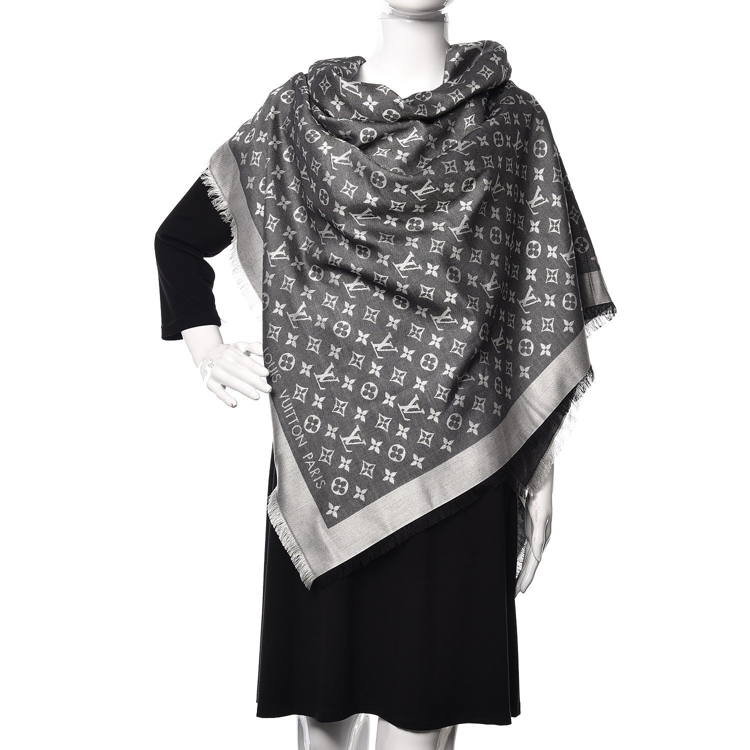 Louis Vuitton Wool Silk Monogram Denim Shawl Black 2 of 6