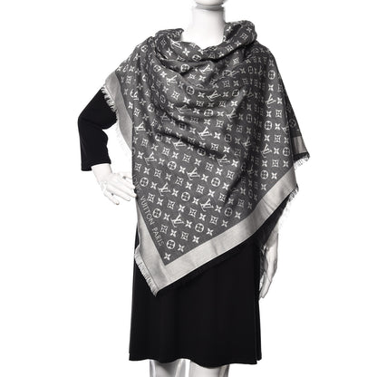Louis Vuitton Wool Silk Monogram Denim Shawl Black 2 of 6