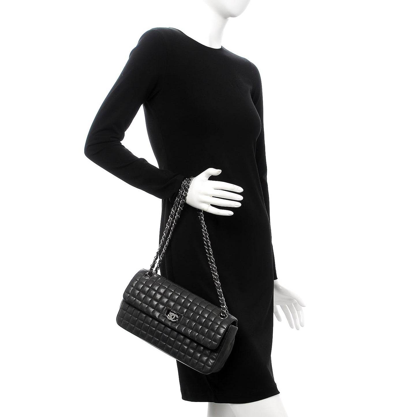 Iridescent Calfskin Square Quilted Flap Dark Grey