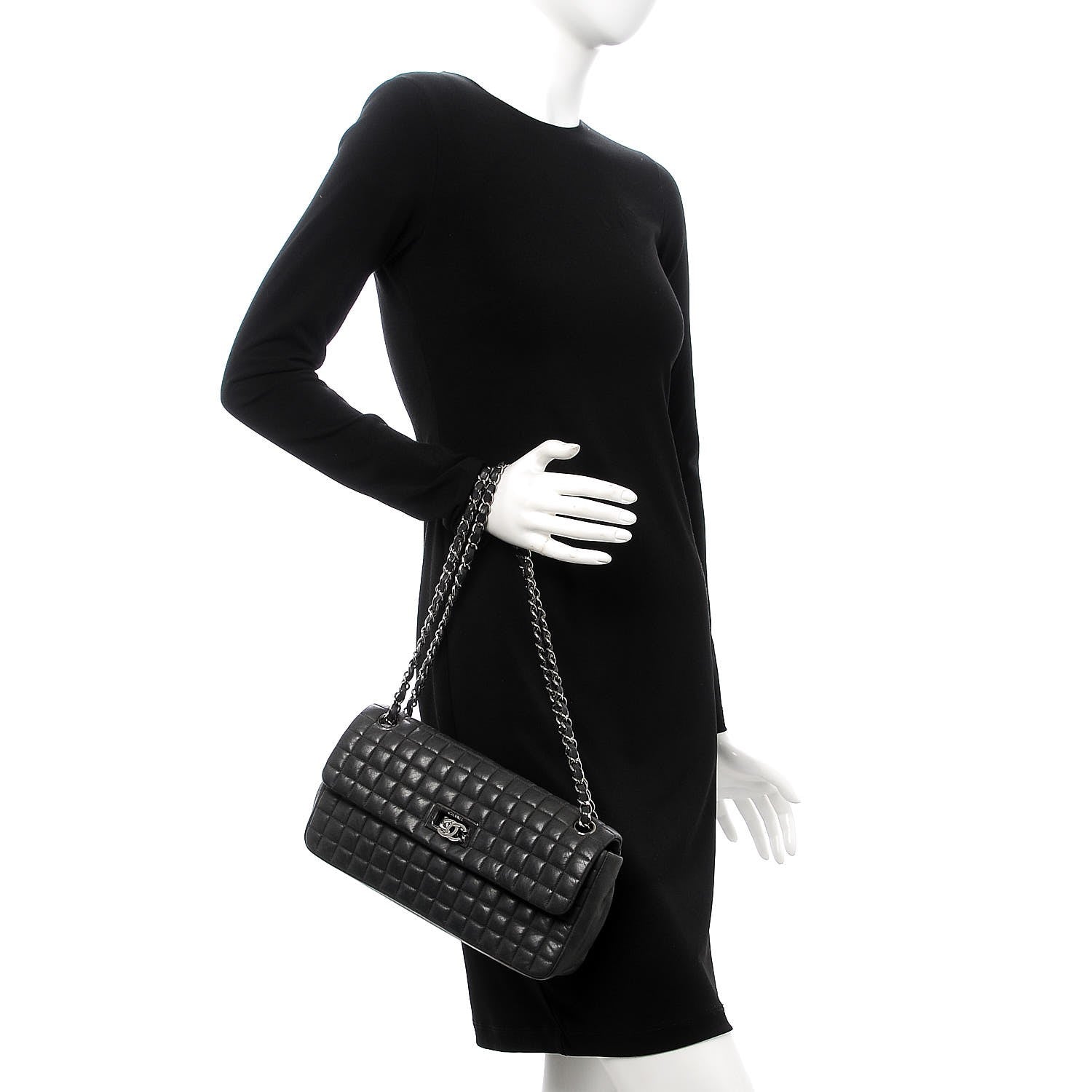 Chanel Iridescent Calfskin Square Quilted Flap Dark Grey 3 of 8