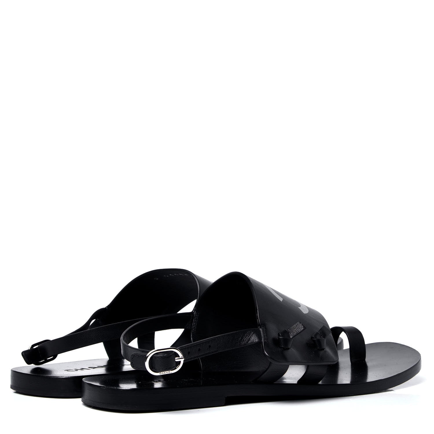 Chanel Goatskin CC Sandals 38 Black 3 of 6