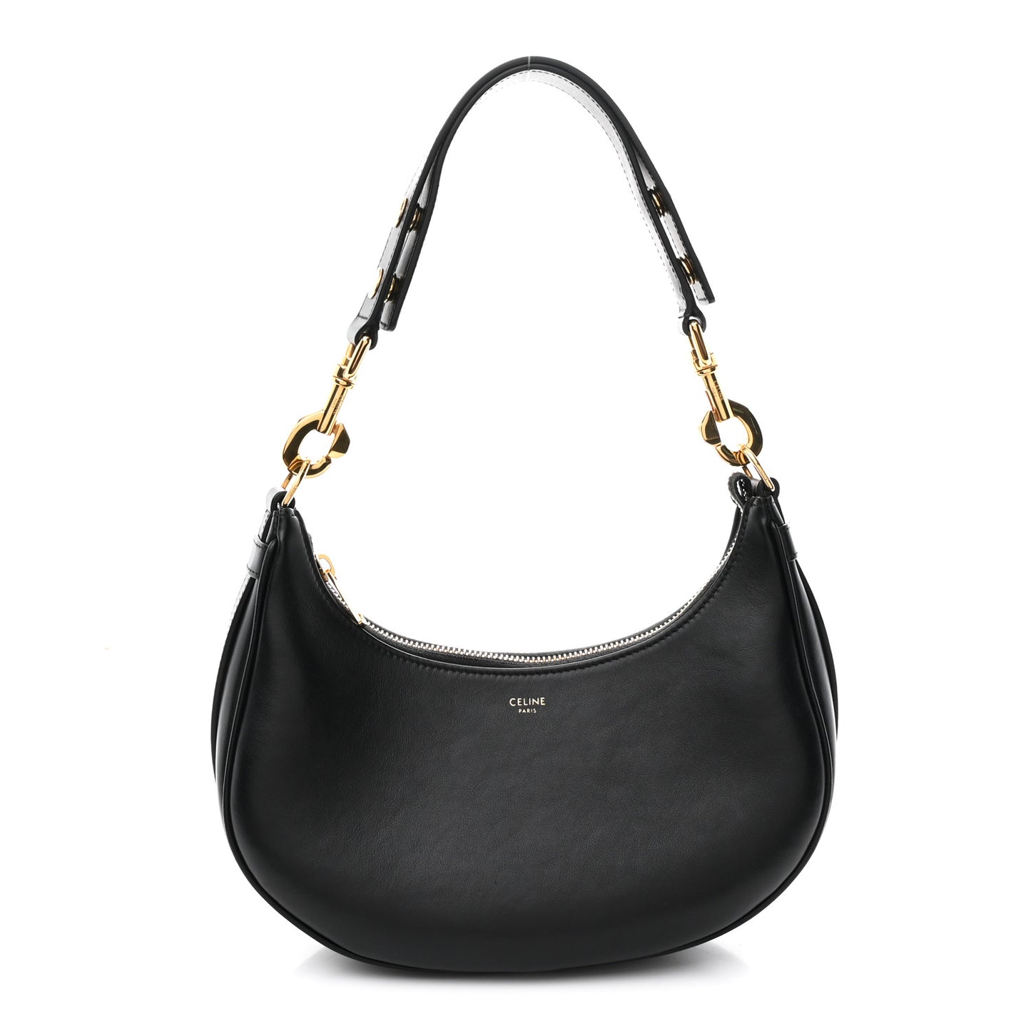 Smooth Calfskin Medium Strap Ava Shoulder Bag Black