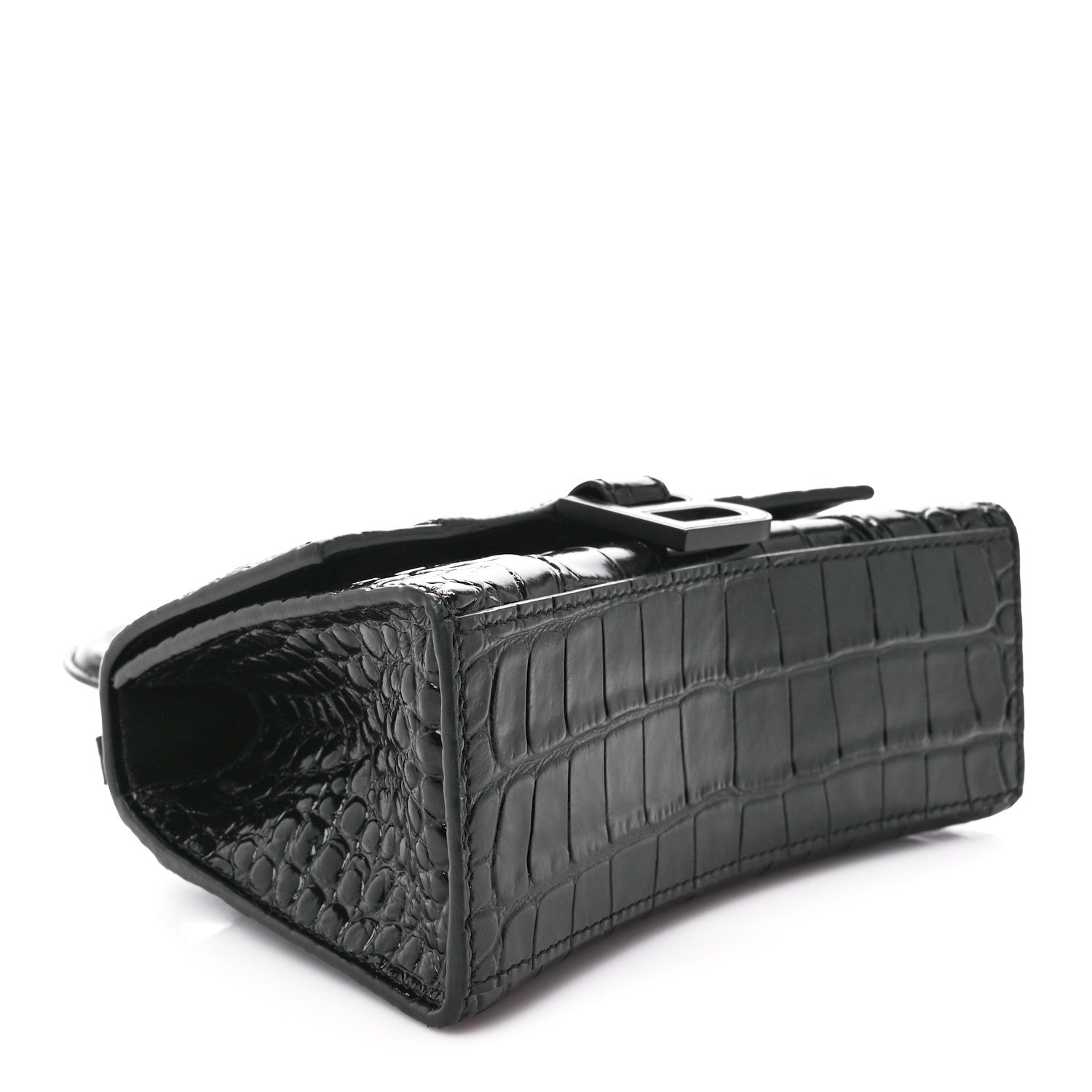 Balenciaga Shiny Calfskin Monochrome Crocodile Embossed Hourglass Top Handle Bag XS Black 4 of 9