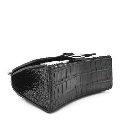 Balenciaga Shiny Calfskin Monochrome Crocodile Embossed Hourglass Top Handle Bag XS Black 4 of 9