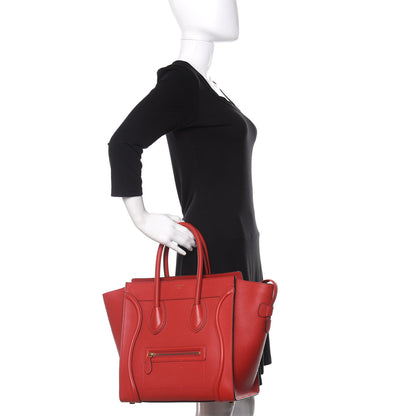Celine Drummed Calfskin Mini Luggage Coquelicot 2 of 12