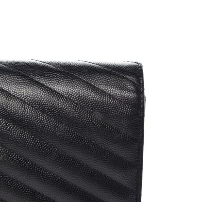Saint Laurent Grain De Poudre Matelasse Chevron Monogram Envelope Chain Wallet Black 8 of 15