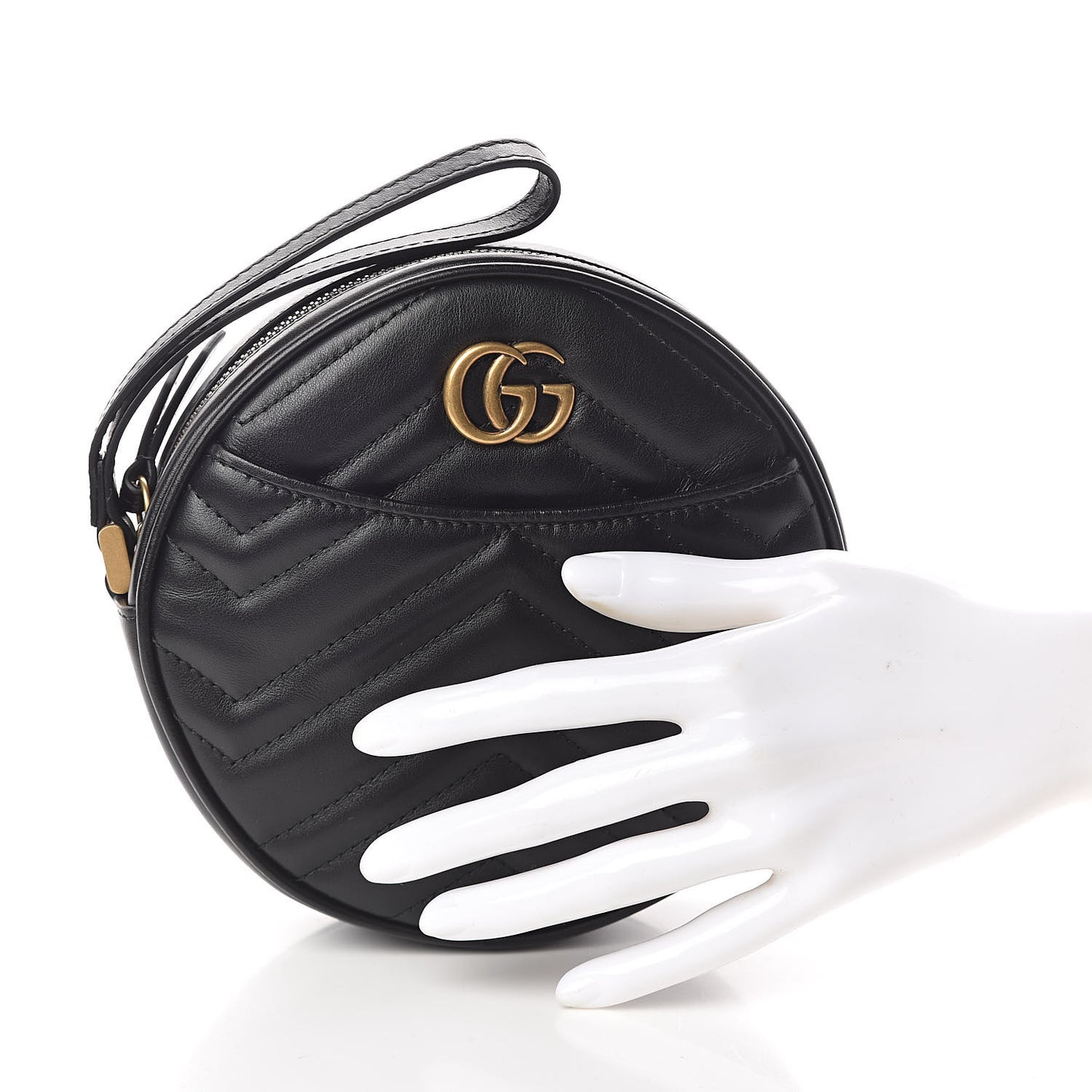 Calfskin Matelasse GG Marmont Round Wrist Wallet Black
