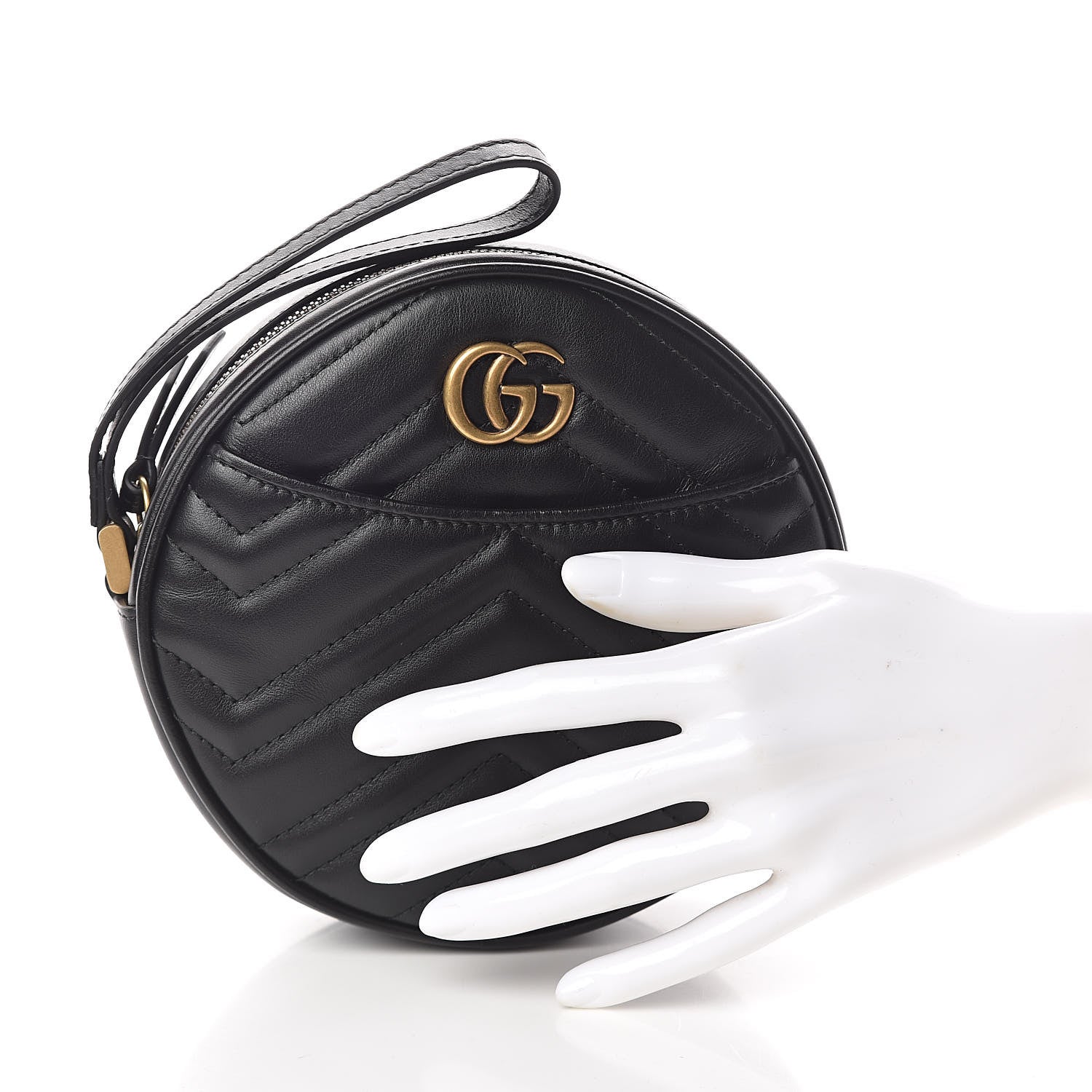 Gucci Calfskin Matelasse GG Marmont Round Wrist Wallet Black 2 of 7